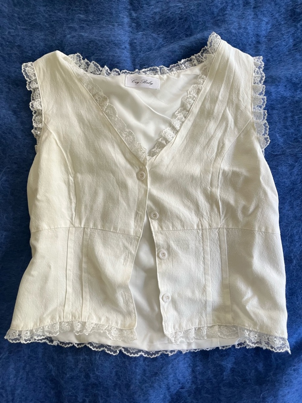 Cry Baby Cream Lace-Trim Button Front Camisole